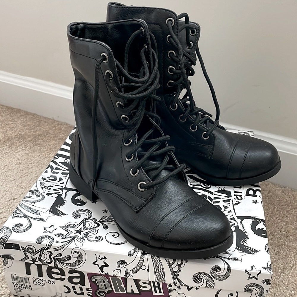 Tanner Black Lace Up Combat Boots By Brash